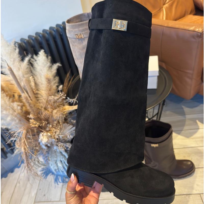 Women's Fold-Over Knee-High Shark Boots