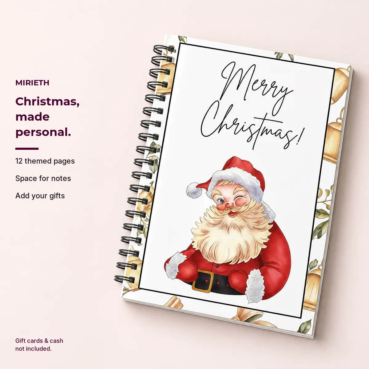 Santa-cover Christmas gift card book with Mirieth benefit guide