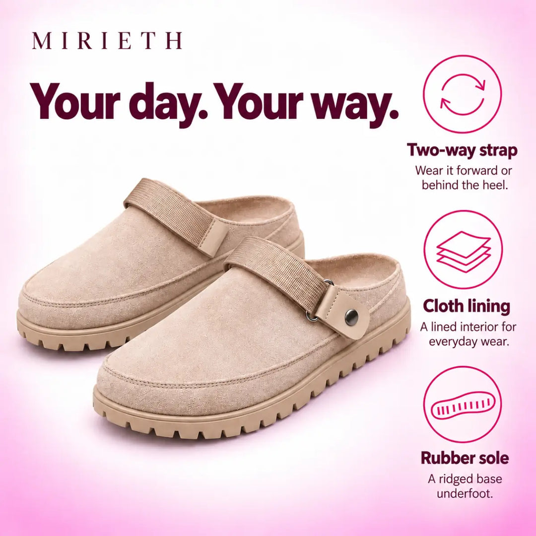 Mirieth women's strappy clogs with soft lining, adjustable strap and everyday comfort details